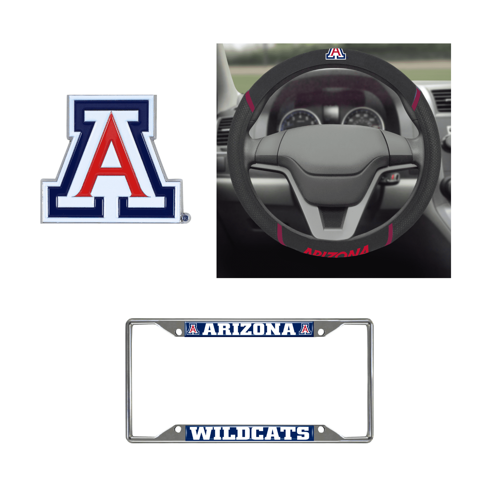 Arizona Wildcats Steering Wheel Cover, License Plate Frame, 3D Color Emblem