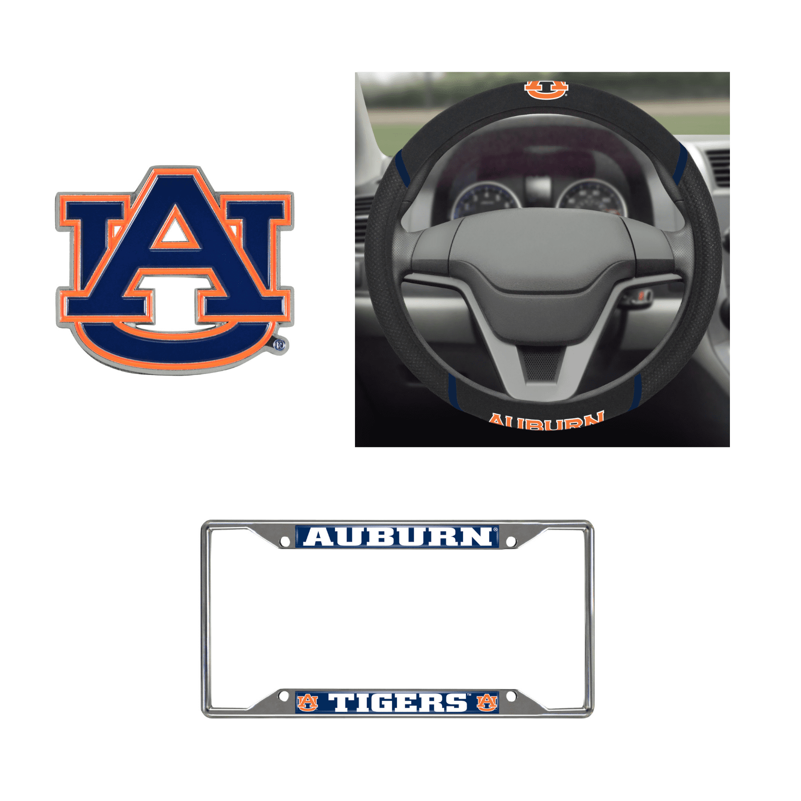 Auburn Tigers Steering Wheel Cover, License Plate Frame, 3D Color Emblem