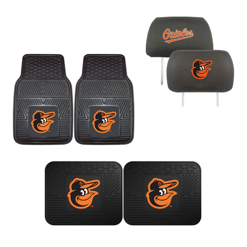Baltimore Orioles 4pc Car Mats,Headrest Covers & Car Accessories - Team Auto Mats