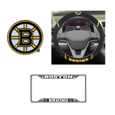 Boston Bruins Steering Wheel Cover, License Plate Frame, 3D Color Emblem