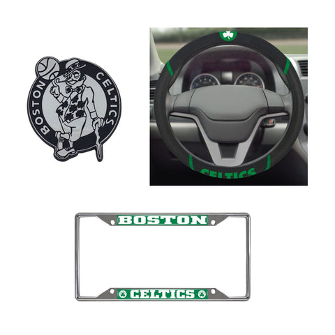 Boston Celtics Steering Wheel Cover, License Plate Frame, 3D Chrome Emblem