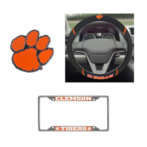 Clemson Tigers Steering Wheel Cover, License Plate Frame, 3D Color Emblem
