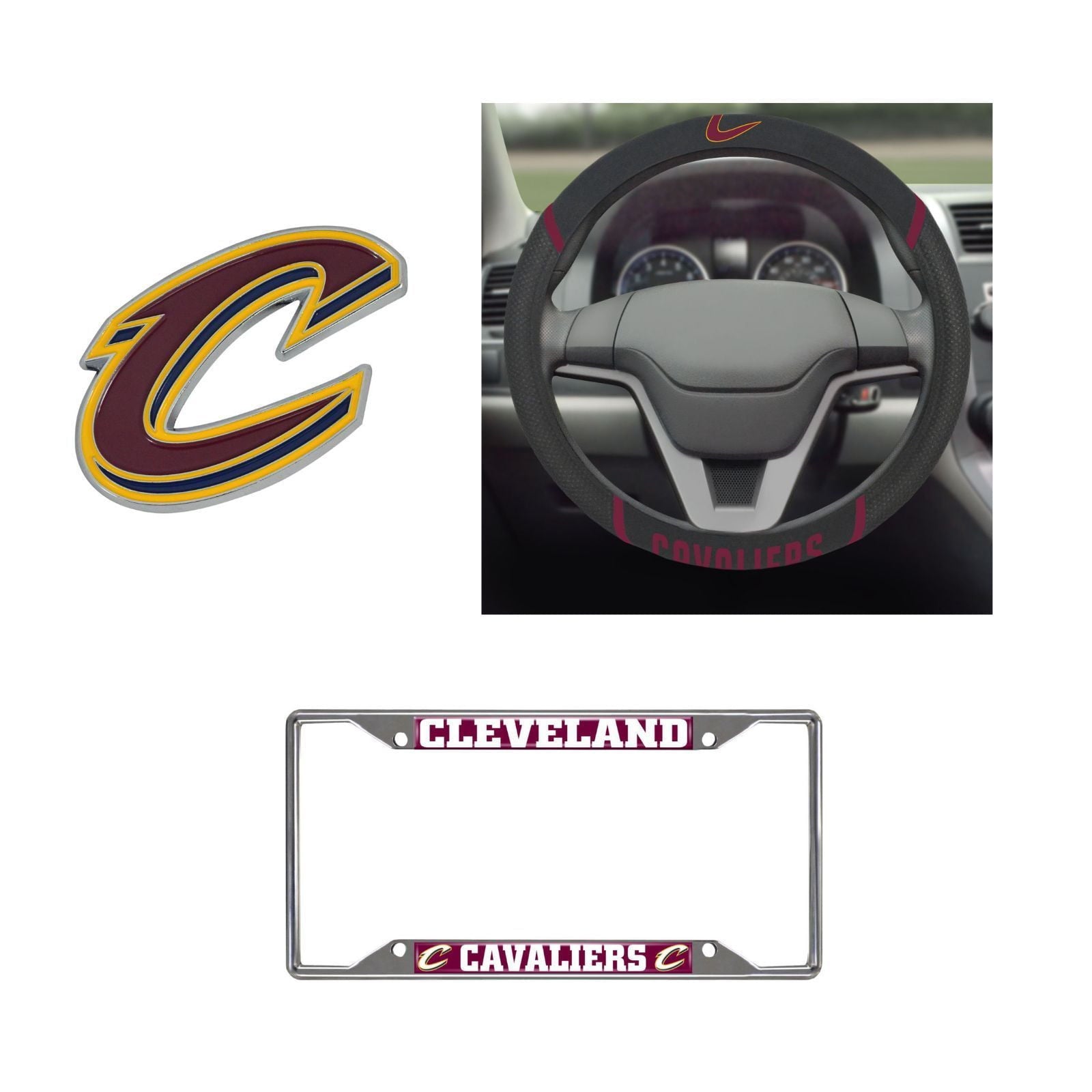 Cleveland Cavaliers Steering Wheel Cover, License Plate Frame, 3D Color Emblem