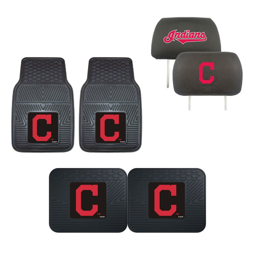 Cleveland Indians 4pc Car Mats,Headrest Covers & Car Accessories - Team Auto Mats