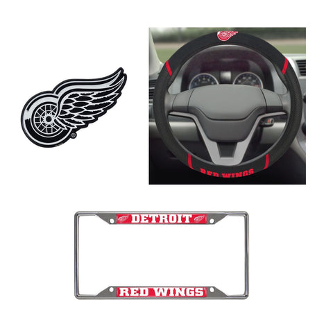 Detroit Red Wings Steering Wheel Cover, License Plate Frame, 3D Chrome Emblem