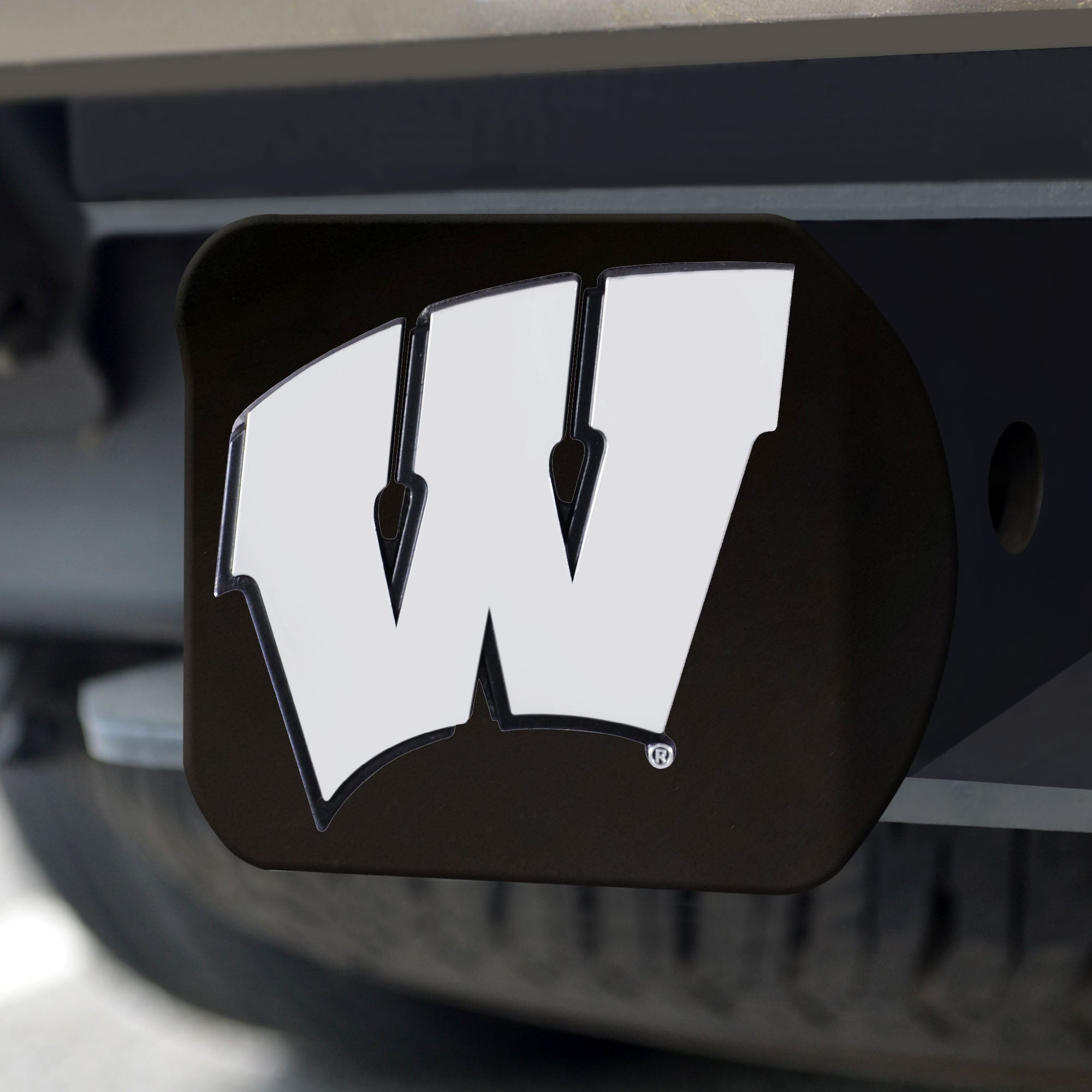 Wisconsin Badgers Chrome Hitch Cover - Black 3.4