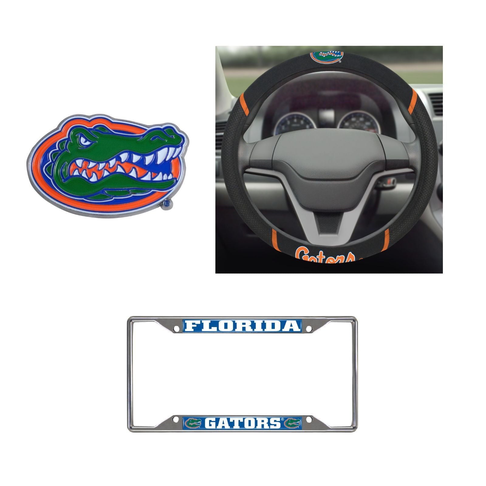 Florida Gators Steering Wheel Cover, License Plate Frame, 3D Color Emblem