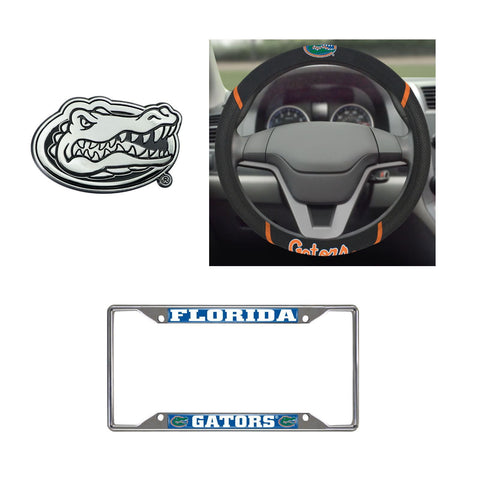 Florida Gators Steering Wheel Cover, License Plate Frame, 3D Chrome Emblem