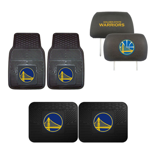 Golden State Warriors 4pc Car Mats,Headrest Covers & Car Accessories - Team Auto Mats