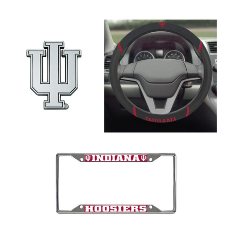 Indiana Hoosiers Steering Wheel Cover, License Plate Frame, 3D Chrome Emblem
