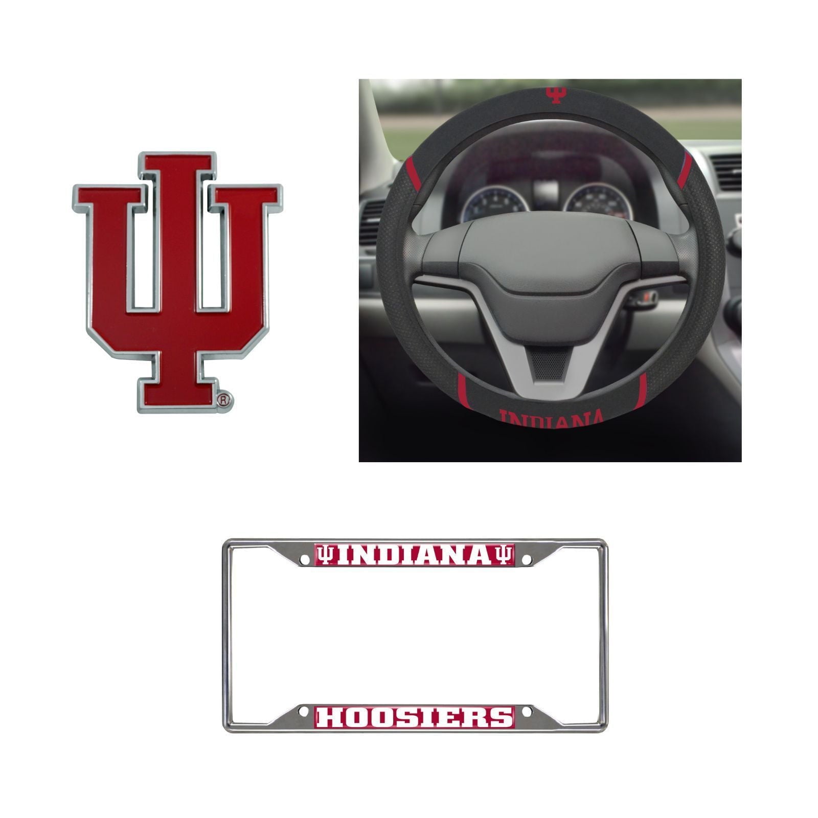 Indiana Hoosiers Steering Wheel Cover, License Plate Frame, 3D Color Emblem