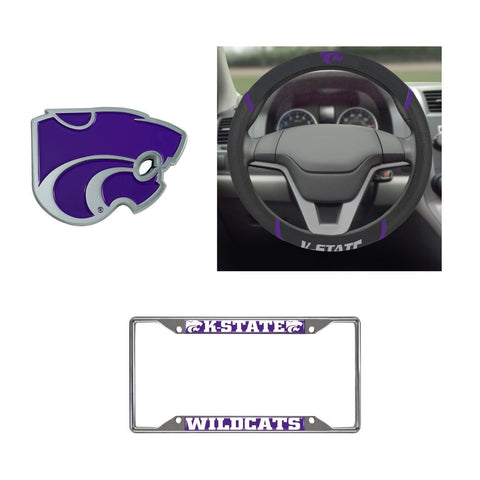 Kansas State Wildcats Steering Wheel Cover, License Plate Frame, 3D Color Emblem