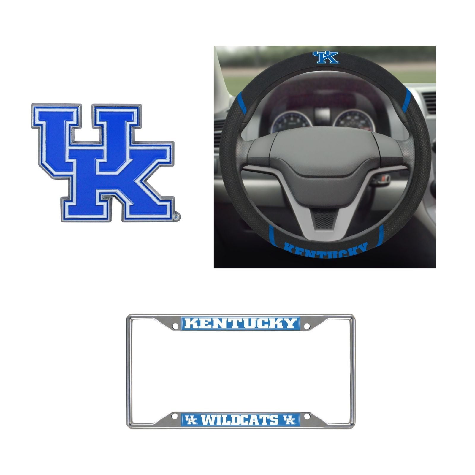 Kentucky Wildcats Steering Wheel Cover, License Plate Frame, 3D Color Emblem