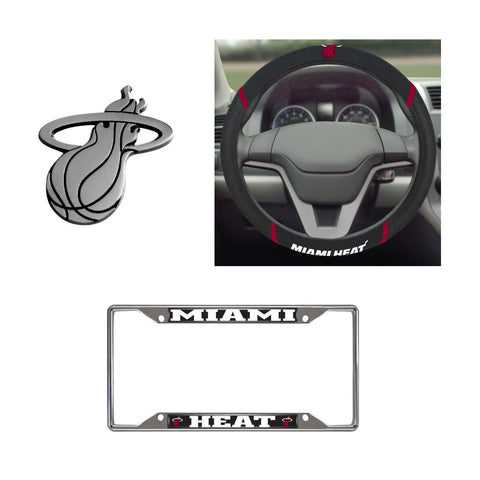 Miami Heat Steering Wheel Cover, License Plate Frame, 3D Chrome Emblem