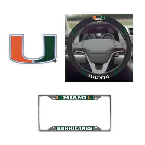 Miami Hurricanes Steering Wheel Cover, License Plate Frame, 3D Color Emblem