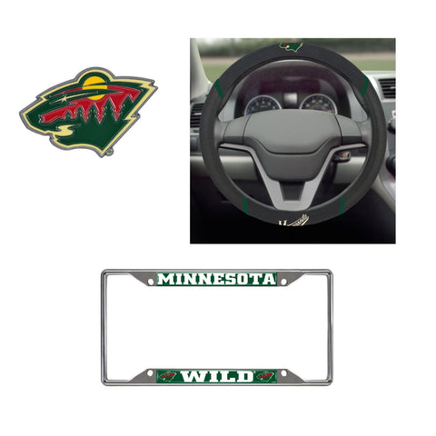 Minnesota Wild Steering Wheel Cover, License Plate Frame, 3D Color Emblem