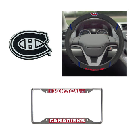 Montreal Canadiens Steering Wheel Cover, License Plate Frame, 3D Chrome Emblem