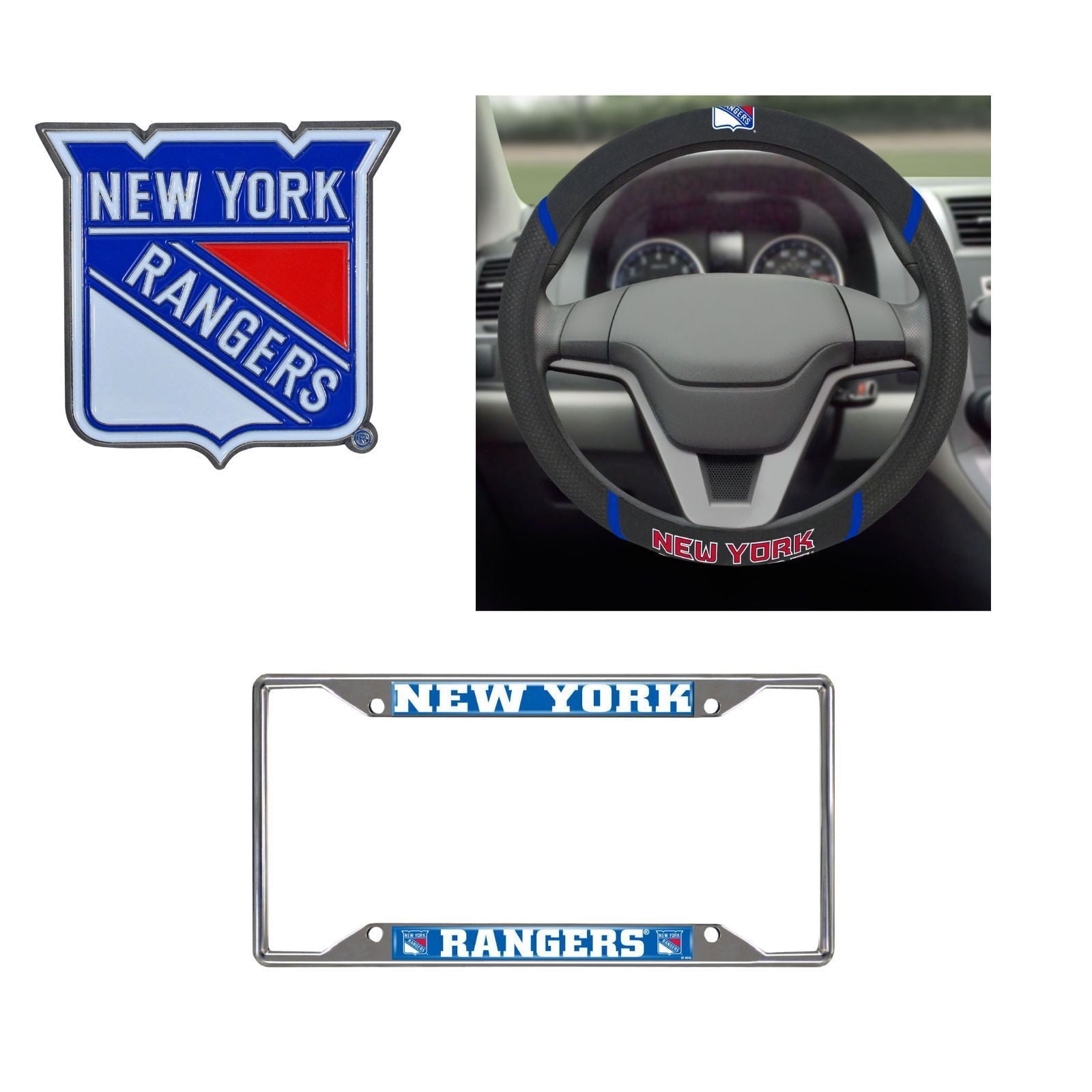 New York Rangers Steering Wheel Cover, License Plate Frame, 3D Color Emblem