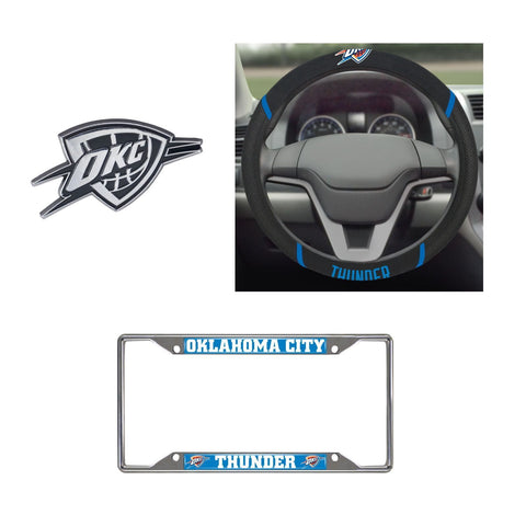 OKC Thunder Steering Wheel Cover, License Plate Frame, 3D Chrome Emblem