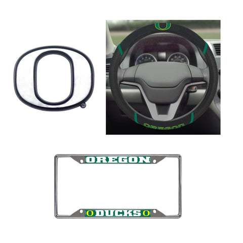 Oregon Ducks Steering Wheel Cover, License Plate Frame, 3D Chrome Emblem
