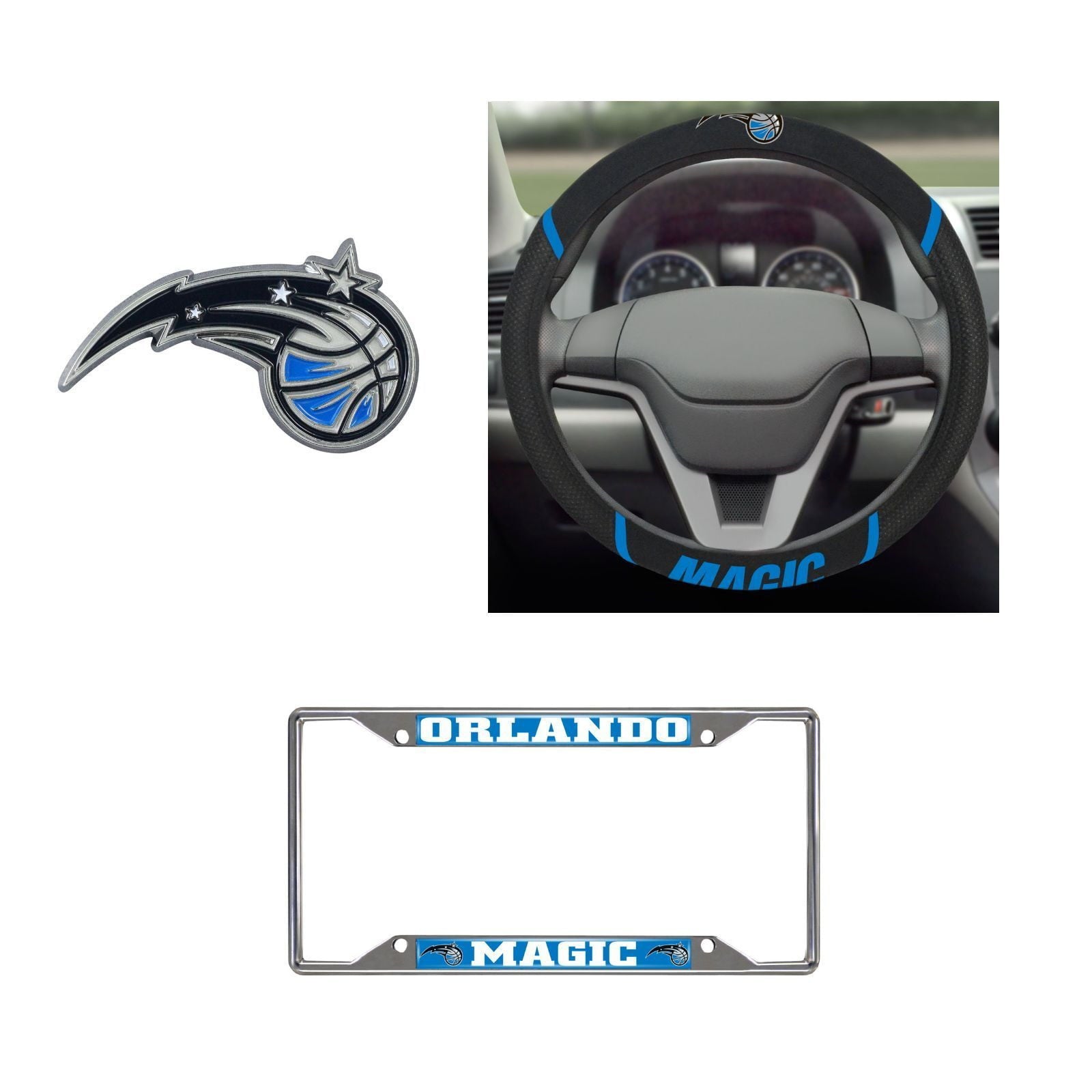 Orlando Magic Steering Wheel Cover, License Plate Frame, 3D Color Emblem