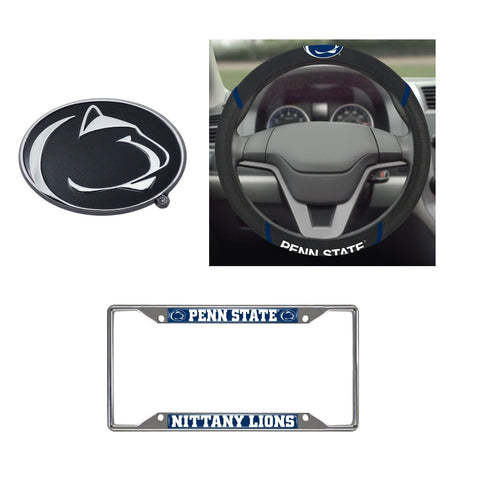 Penn State Nittany Lions Steering Wheel Cover, License Plate Frame, 3D Chrome Emblem