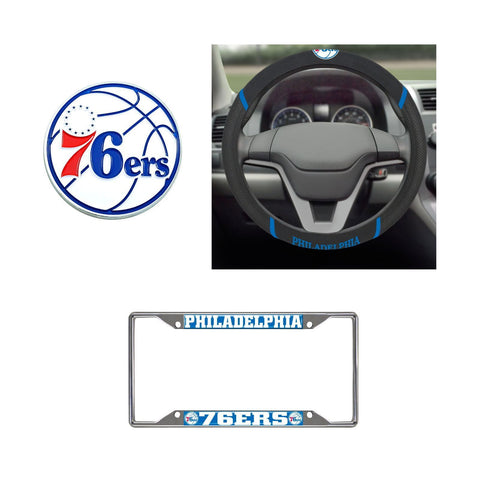 Philadelphia 76ers Steering Wheel Cover, License Plate Frame, 3D Color Emblem