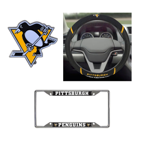 Pittsburgh Penguins Steering Wheel Cover, License Plate Frame, 3D Color Emblem