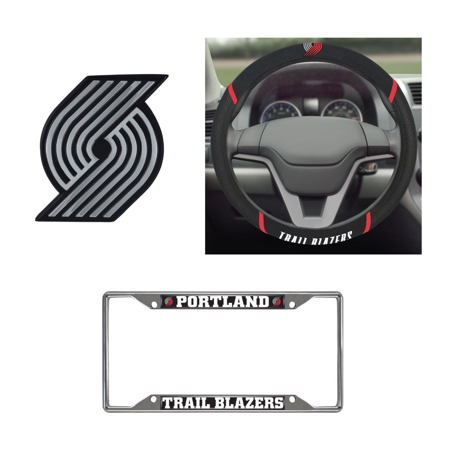 Portland Trail Blazers Steering Wheel Cover,License Plate Frame,3D Chrome Emblem