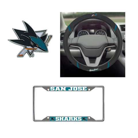 San Jose Sharks Steering Wheel Cover, License Plate Frame, 3D Color Emblem