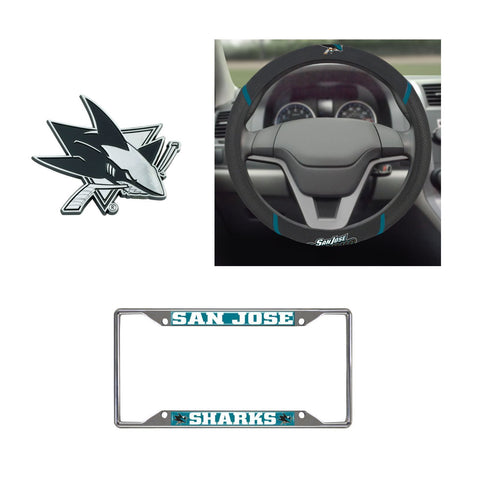 San Jose Sharks Steering Wheel Cover, License Plate Frame, 3D Chrome Emblem
