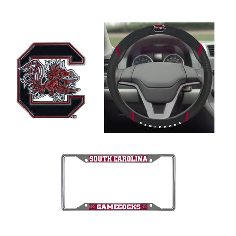 Gamecocks Steering Wheel Cover, License Plate Frame, 3D Color Emblem