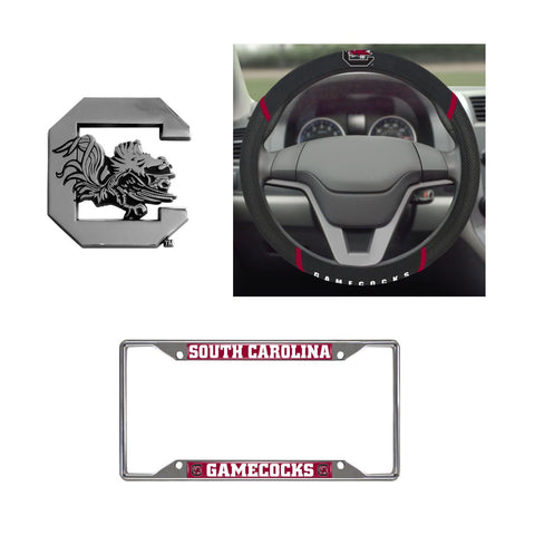 South Carolina Gamecocks Steering Wheel Cover, License Plate Frame, 3D Chrome Emblem