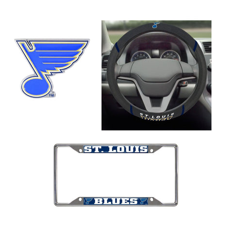 St. Louis Blues Steering Wheel Cover, License Plate Frame, 3D Color Emblem