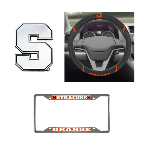 Syracuse Orange Steering Wheel Cover, License Plate Frame, 3D Chrome Emblem