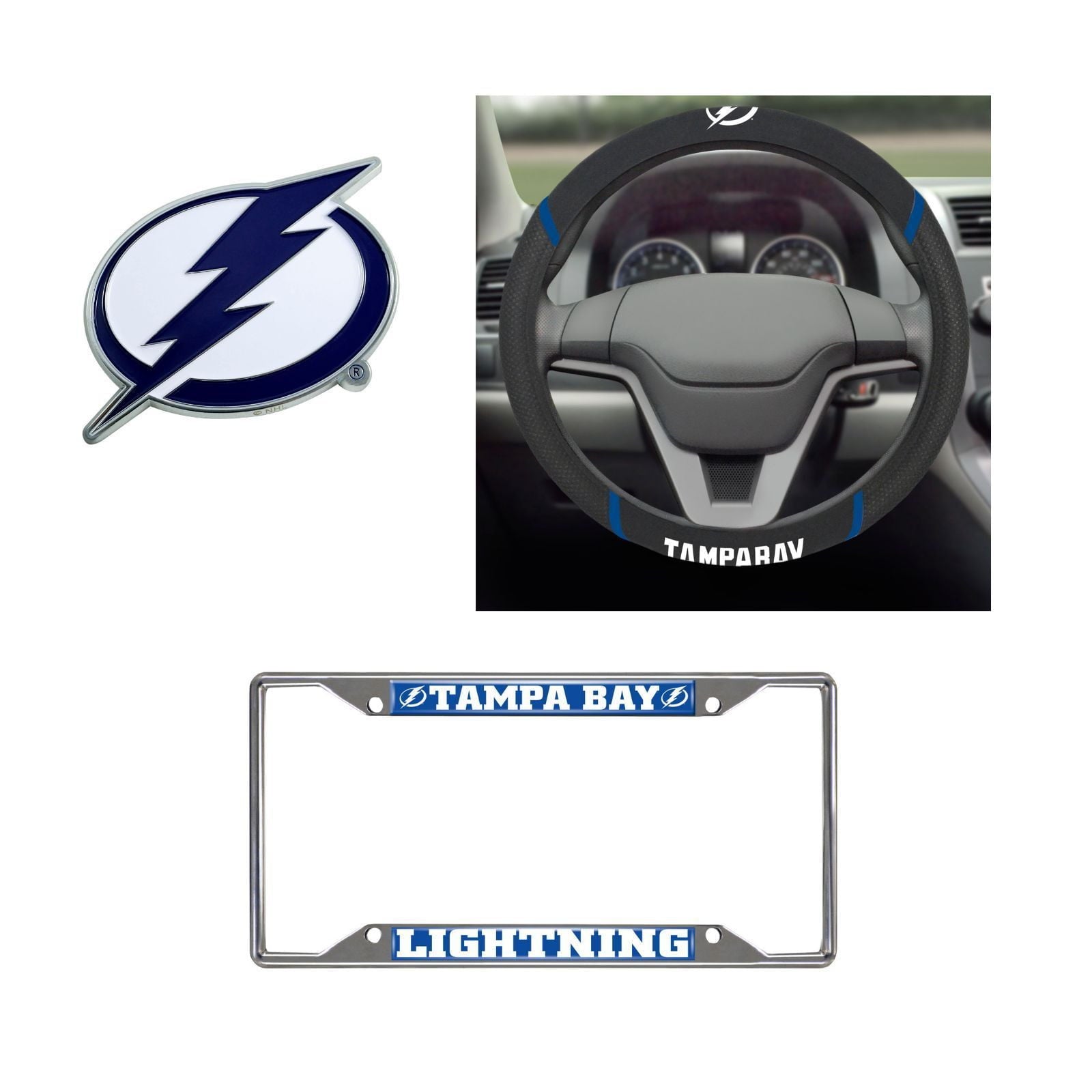 Tampa Bay Lightning Steering Wheel Cover, License Plate Frame, 3D Color Emblem