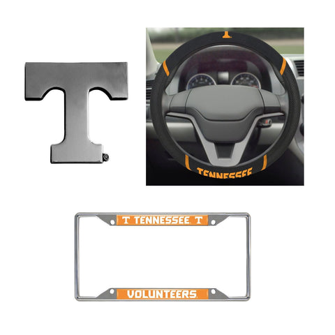Tennessee Volunteers Steering Wheel Cover, License Plate Frame, 3D Chrome Emblem