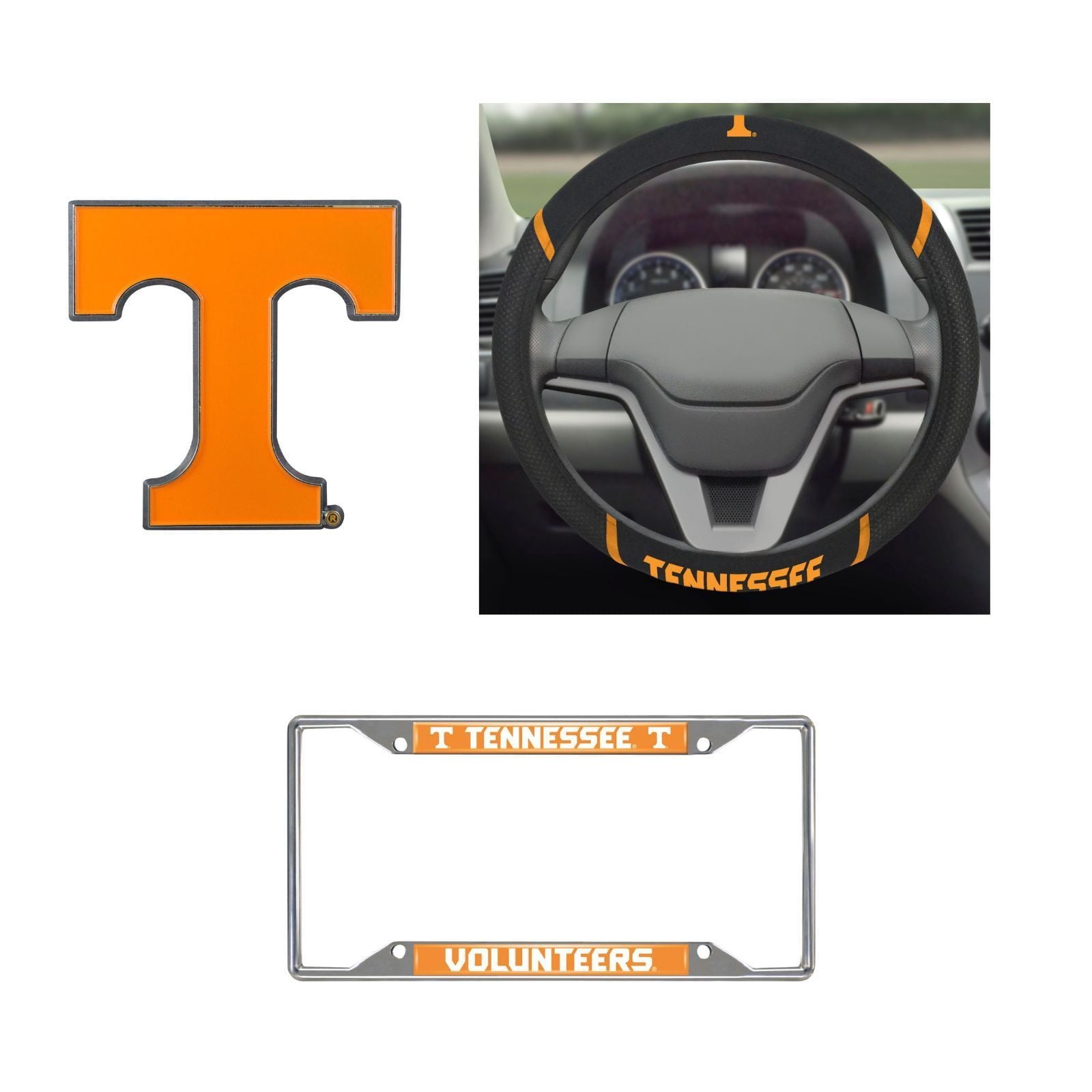 Tennessee Volunteers Steering Wheel Cover, License Plate Frame, 3D Color Emblem