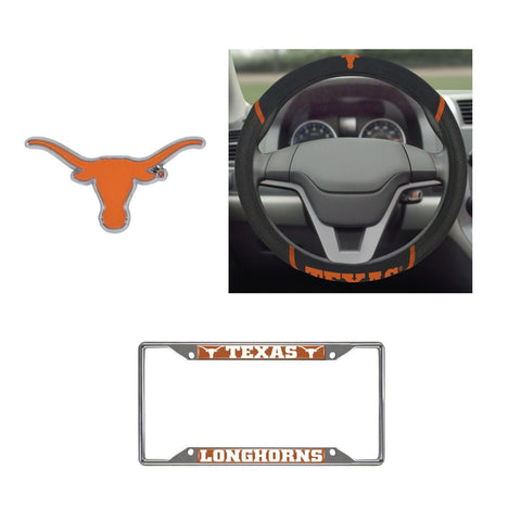 Texas Longhorns Steering Wheel Cover, License Plate Frame, 3D Color Emblem
