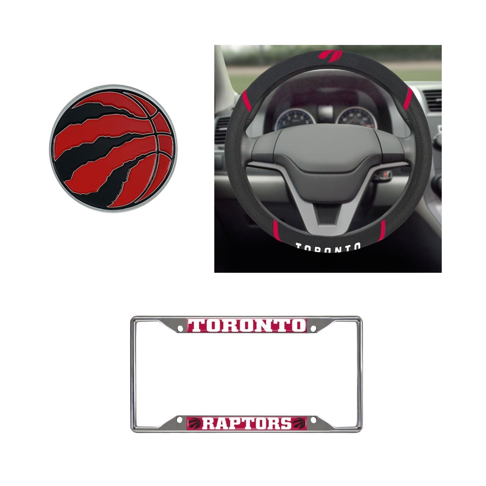 Toronto Raptors Steering Wheel Cover, License Plate Frame, 3D Color Emblem