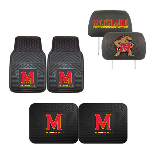 University of Maryland 4pc Car Mats,Headrest Covers & Car Accessories - Team Auto Mats