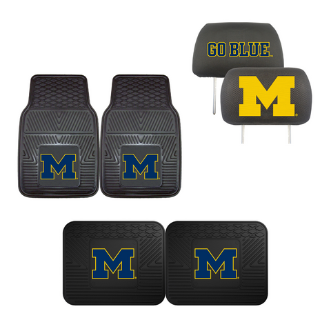 University of Michigan Wolverines  4pc Car Mats,Headrest Covers & Car Accessories