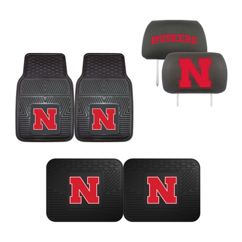University of Nebraska 4pc Car Mats,Headrest Covers & Car Accessories - Team Auto Mats
