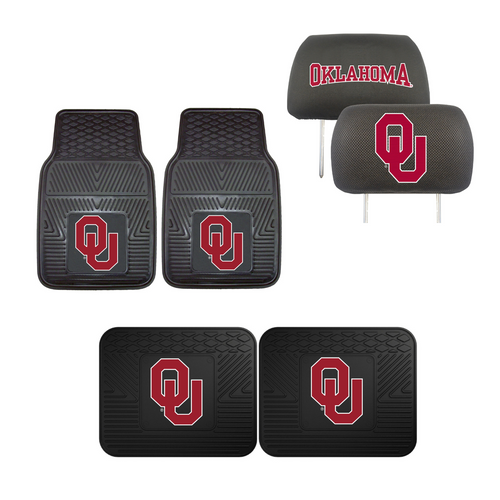 University of Oklahoma Sooners  4pc Car Mats,Headrest Covers & Car Accessories - Team Auto Mats