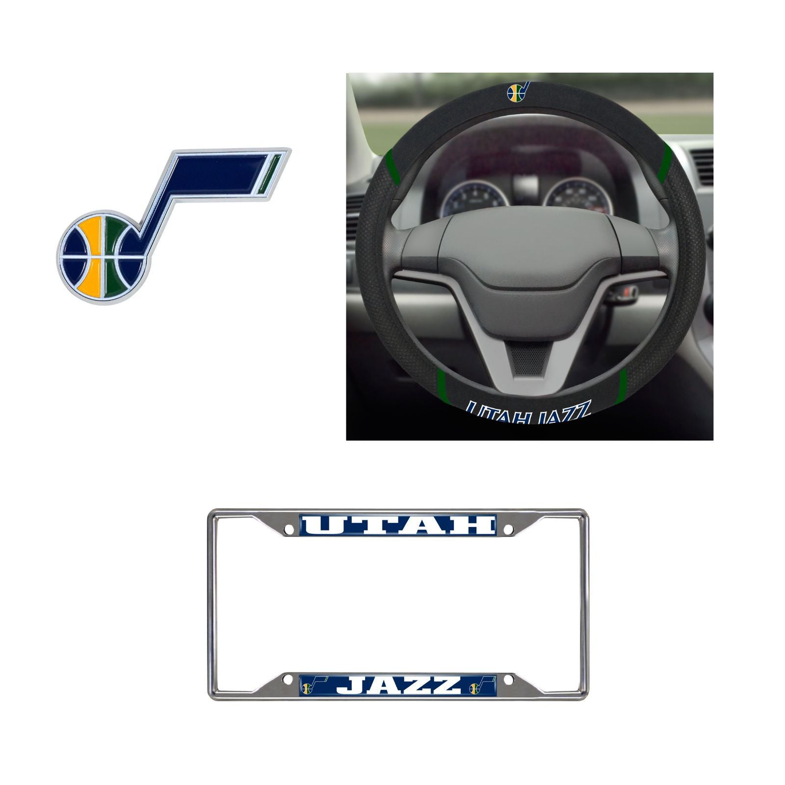 Utah Jazz Steering Wheel Cover, License Plate Frame, 3D Color Emblem