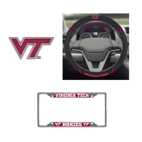Virginia Tech Hokies Steering Wheel Cover, License Plate Frame, 3D Color Emblem