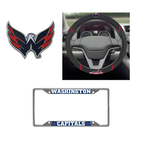 Washington Capitals Steering Wheel Cover, License Plate Frame, 3D Color Emblem