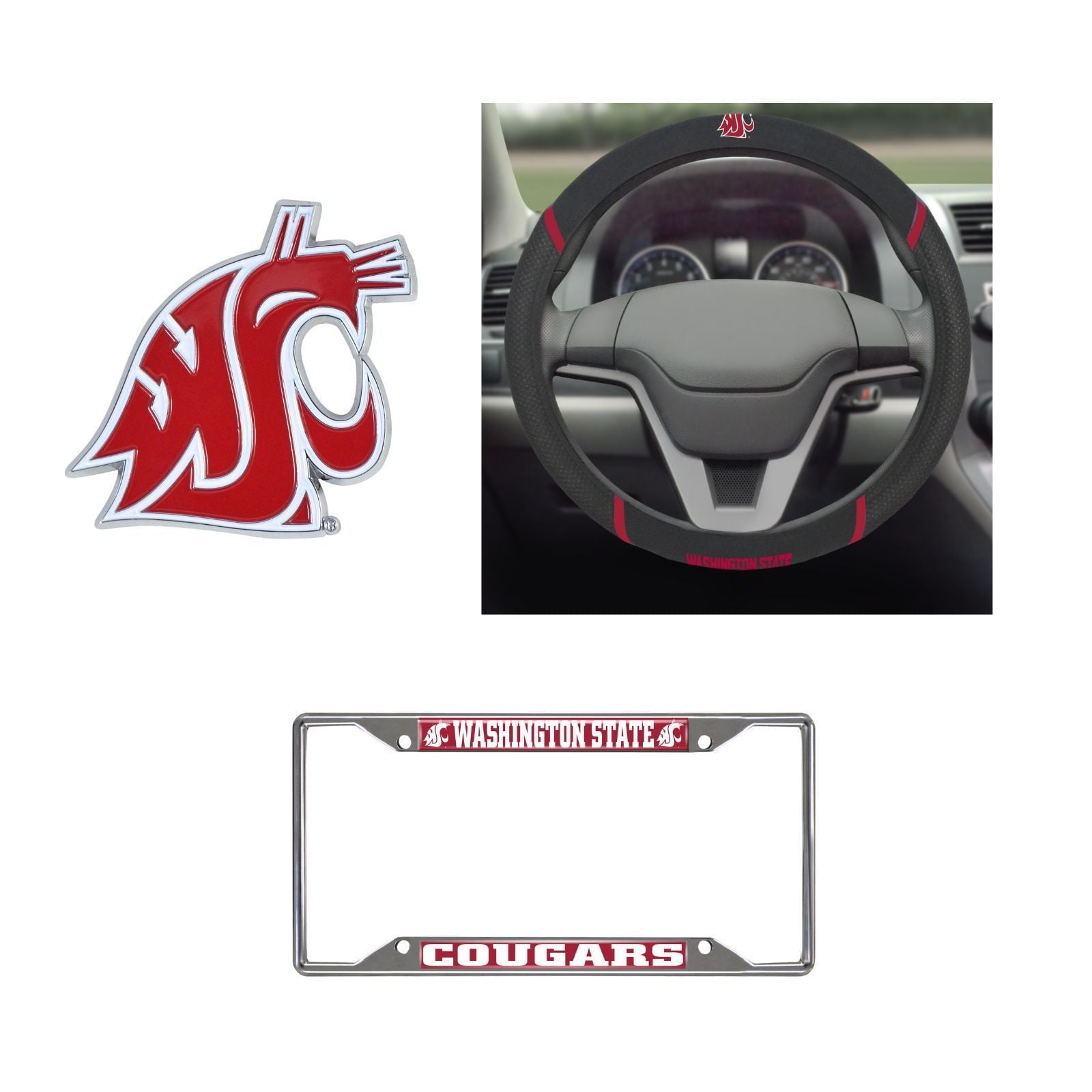 Cougars Steering Wheel Cover, License Plate Frame, 3D Color Emblem
