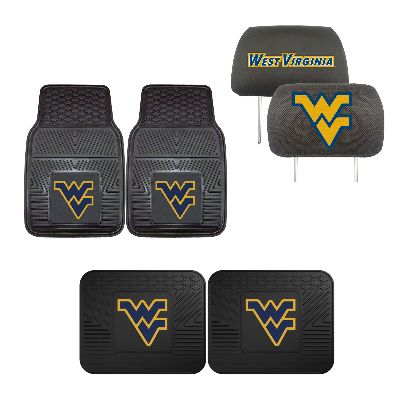 West Virginia University 4pc Car Mats,Headrest Covers & Car Accessories